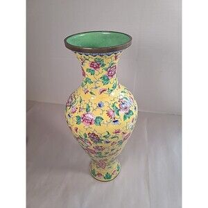 Large Vintage  Enamel Floral Vase 13" Inches Multicolor Chinese Ultra Feminine